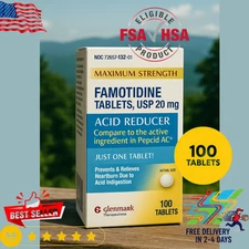 Glenmark Maximum Strength Famotidine, 20 mg, Acid Reducer for Heartburn Relief