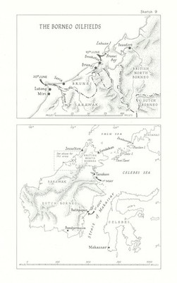 Borneo Ölfelder Feldzug Mai-Juli 1945. Oboe 1,2,6. Karte Zweiter Weltkrieg 1969