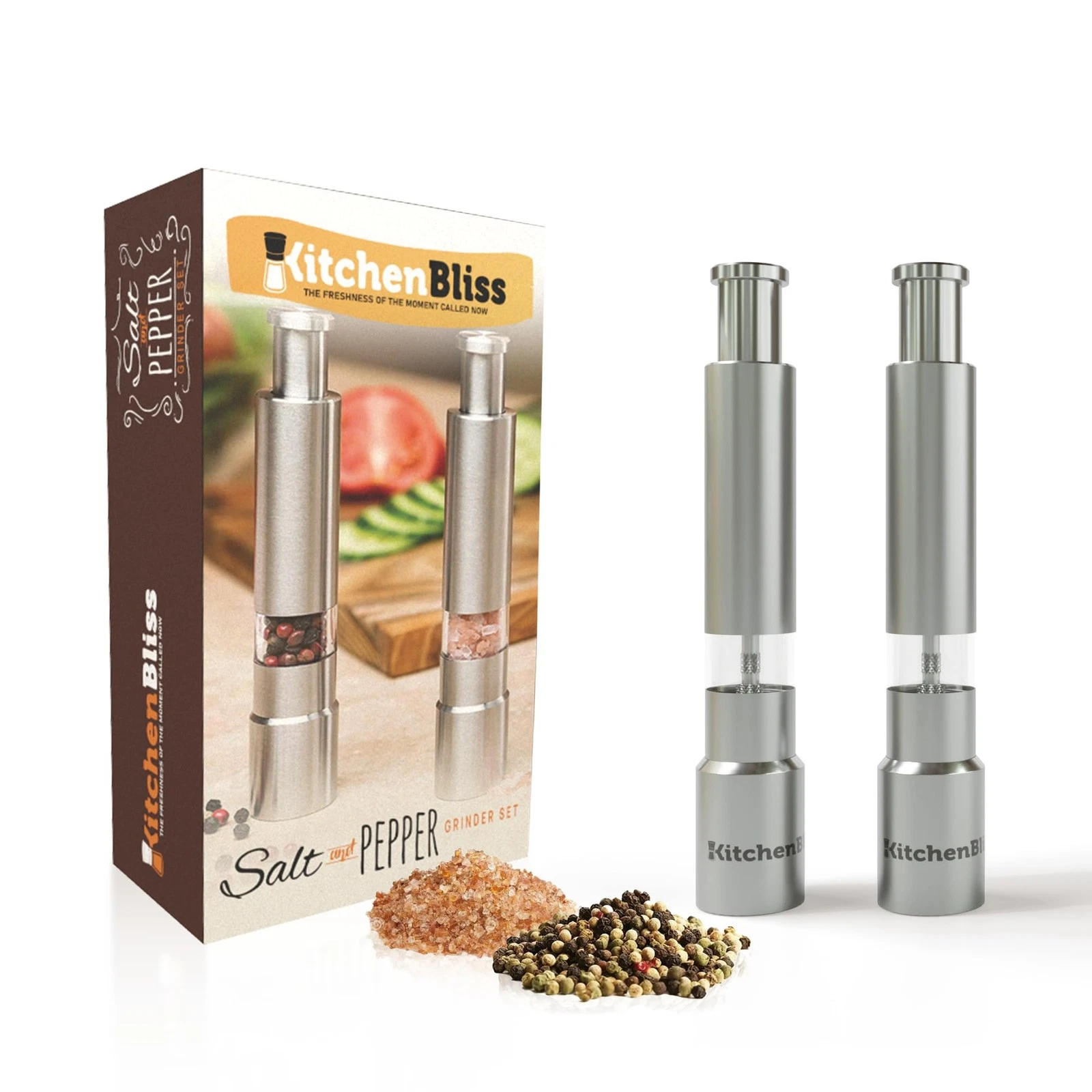 Modern Thumb Click Salt and Pepper Grinder with Refillable Peppermill - Perfe...