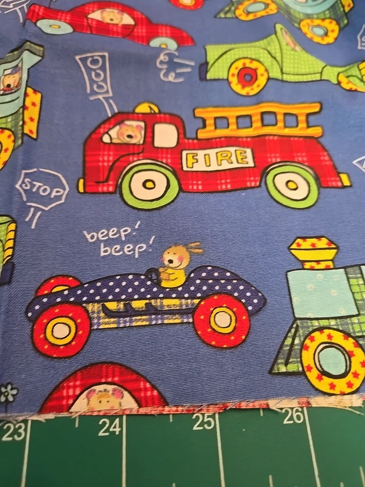 1 Yard 2005  Dena Designs Fabric Lil Ones Train Fire Truck Truck Cars Cotton New - Image 4 of 4