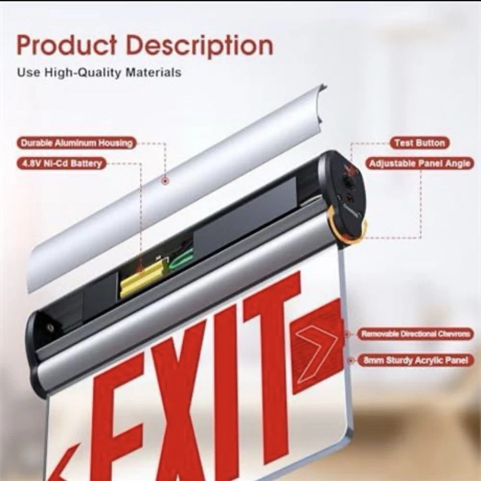 Letrero de salida SASELUX con borde LED carcasa de aluminio cepillado transparente de una cara 4pk Foto 2 de 4