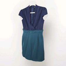 Women's Navy & Teal Wrap Style Dress Size L UK 12 Office Work Occasion