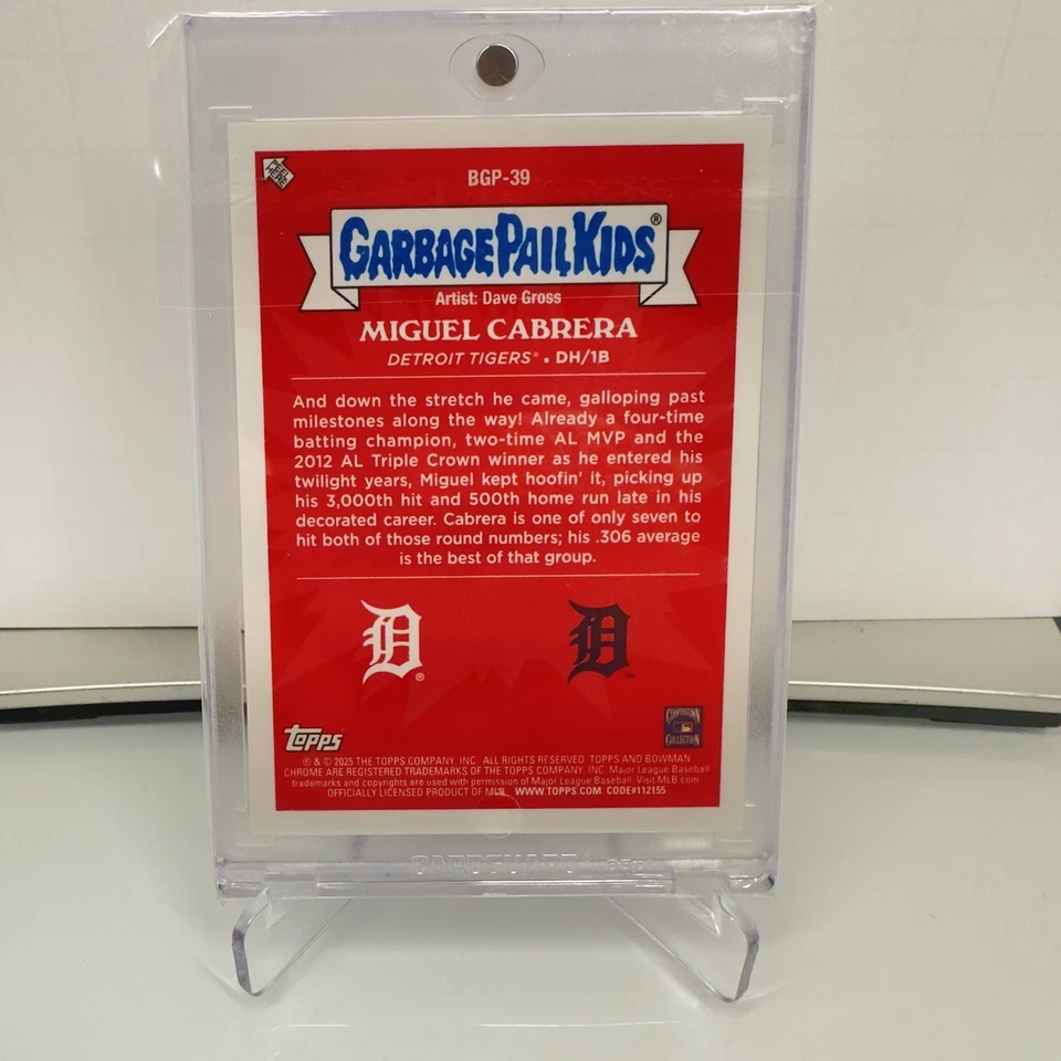 Bowman 2025 cromo GPK BGP-39 Miguel Cabrera, Detroit Tigers SSP! HOF Foto 2 de 2