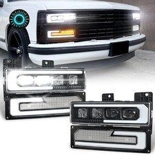 LED Headlight Assembly Anti-Glare DRL Turn Signal for 1988-1998 Chevy GMC C/K 15
