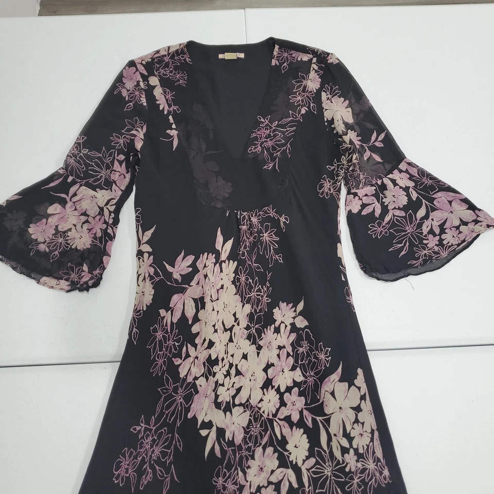 Vestido Fairy Grunge Whimsigoth Y2K para mujer XL negro púrpura floral seda manga campana Foto 2 de 4