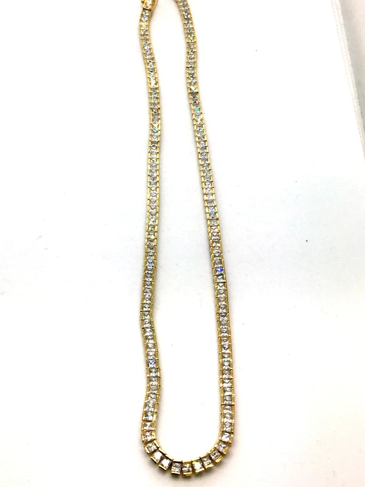 Gold Princess Cut Cubic Zirconia Tennis 925 Necklace LA532 - Image 2 of 4