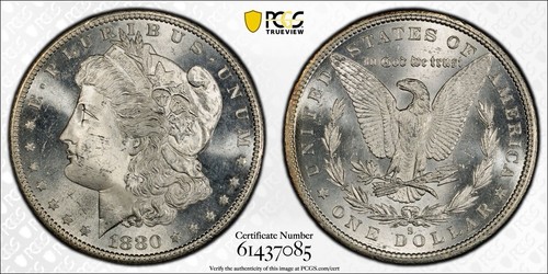 1880-S Morgan Silver Dollar PCGS MS65 Gold Shield Gem BU Frosty White Luster