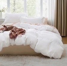 Bedsure Prewashed Duvet Cover King, Cotton-Like Soft Bedding Set, White