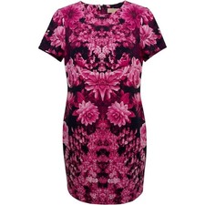 Michael Michael Kors Sheath Dress Sz 8 Pink Floral Short Sleeve Exposed Zipper