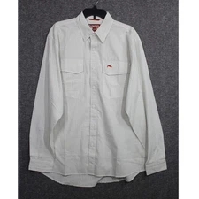 Simms Fishing Button Down Long Sleeve Shirt GreenWhite Check Men's Large