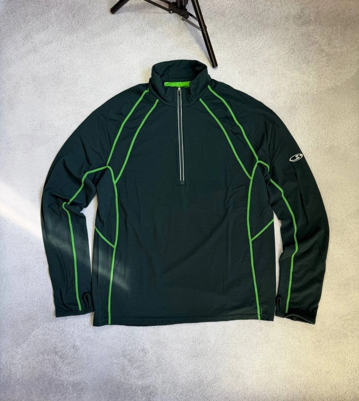 Icebreaker GT 200 Merino Wool 1/4 Zip Base Layer Shirt Men’s L Dark Green/Lime