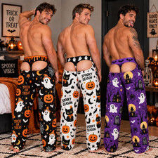 Personalized Halloween Pajama Pants for Men, Custom Spooky Pumpkin Lounge Bottom