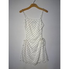 Express White Polka Dot Side Cut Out Mini Dress Small Ruched Spaghetti Strap NWT