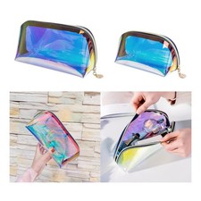 Iridescent Holographic Makeup Bag Toiletry Bag TPU Material Zippered Clear Women