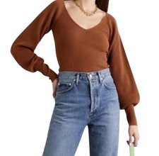 Reformation Hart Cropped Cashmere Sweater Women's Size S Cinnamon Brown Earthy