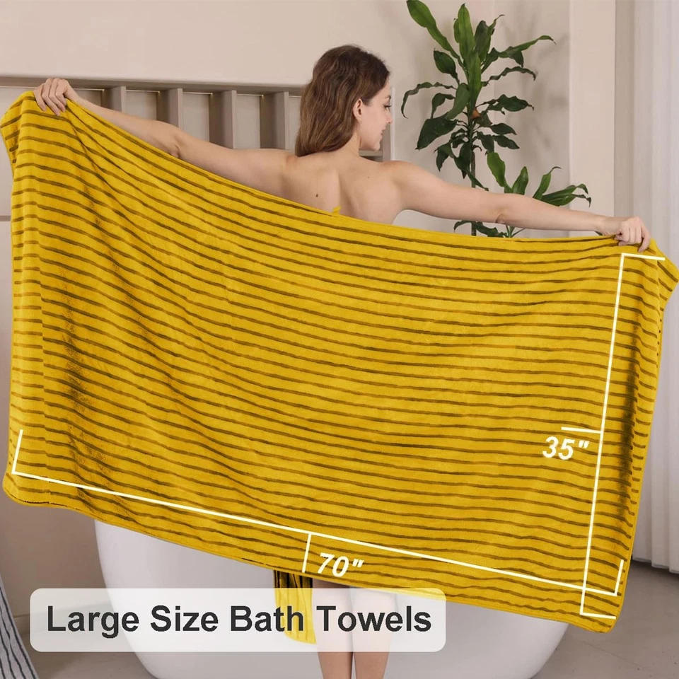 4 peças toalhas de banho grandes listras cabana amarelas 35"x70" lençol de banho tamanho grande Sup... - Imagem 4 de 4