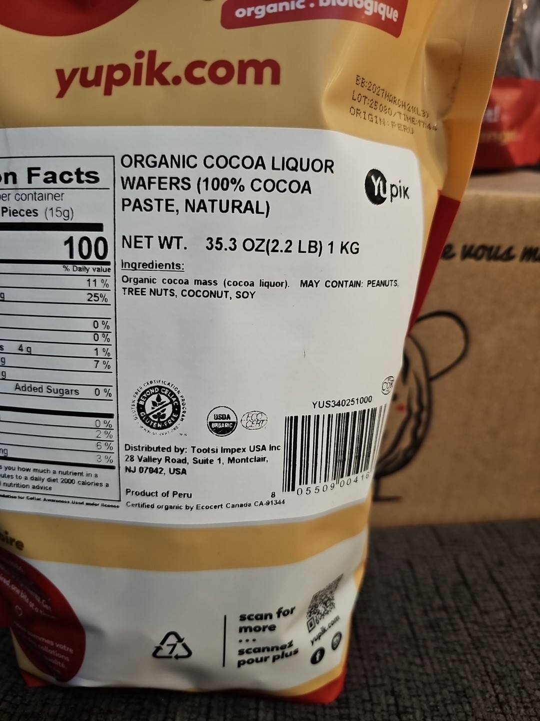 Lot Of 6 Bags Of Yupik Organic Cocoa Liquor Wafers