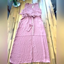 Nwt River Island Women's Pink Tie Front Midi Sundress With Pockets Size 14