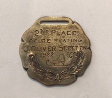 Figure Skating Medal 1922 J. Oliver Sletten Ice Skating 2nd Place
