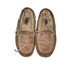 UGG Dakota Suede Moccasin Slippers Chestnut Fur Lined Womens Size 6 Cozy House