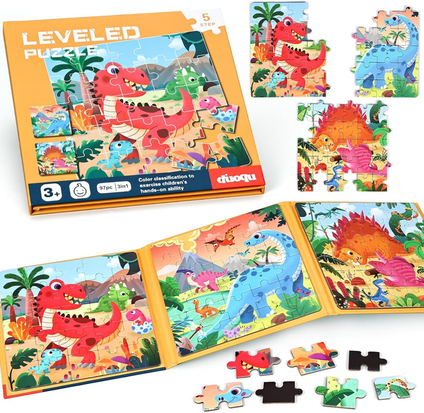 Bblike 3Er-Pack Kinderpuzzle Magnet Puzzle, Dinosaurier Puzzle Lernspielzeug, Ra-image