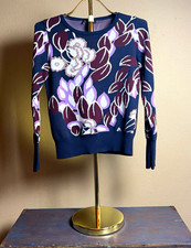Ann Taylor Women's Knit Crew Neck Pullover Sweater Long Sleeve Floral S