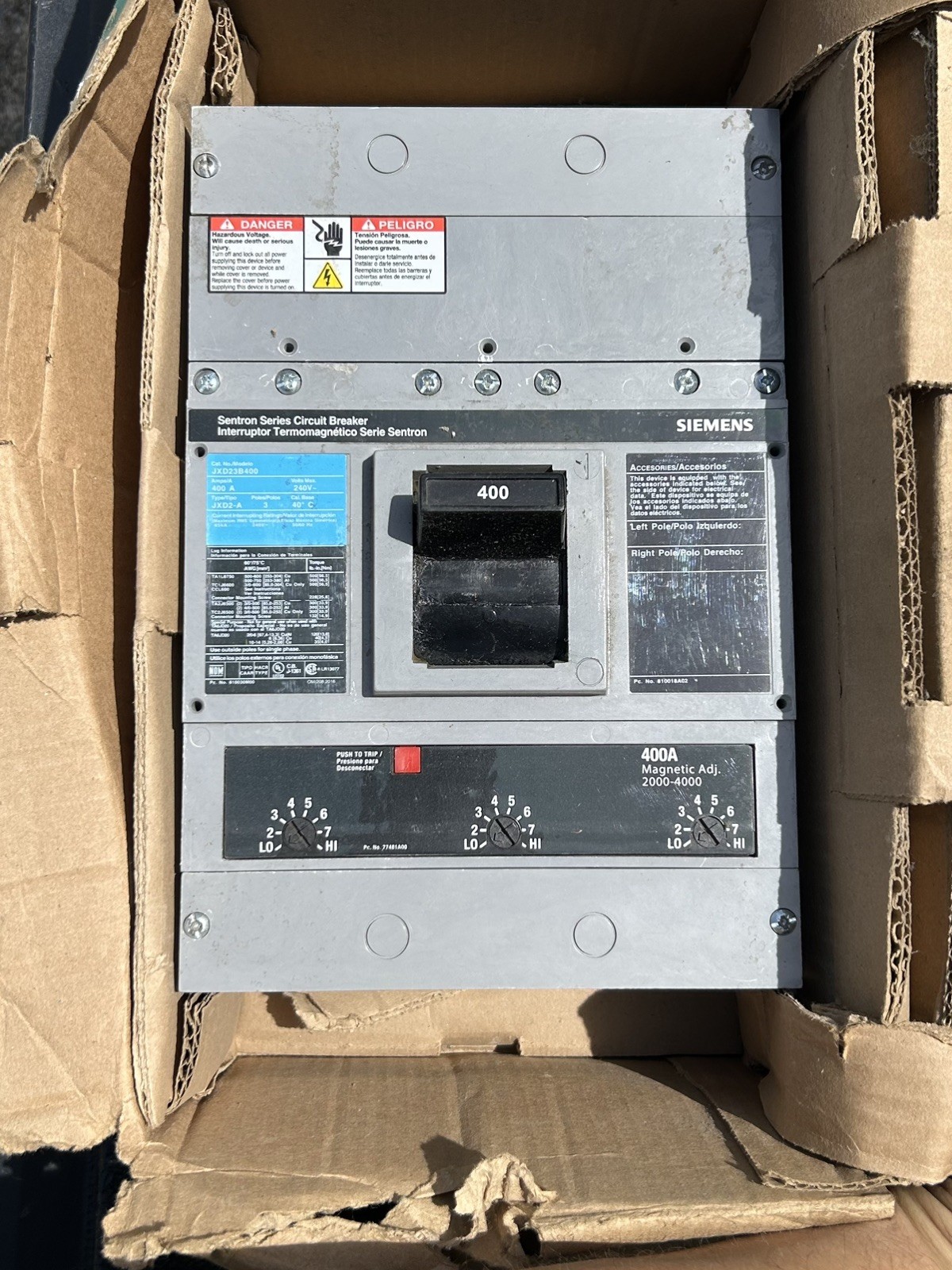 Siemens Jxd23B400 3-P 400A Sentron Circuit Breaker
