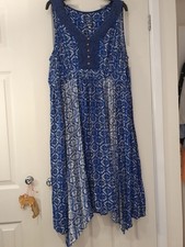 Mantaray Blue Sleeveless Summer  Dress Size 18 Button And Lace Accent