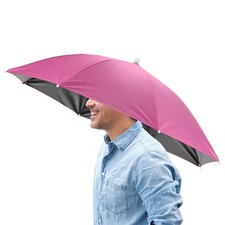 1 Pcs 26" Headband Umbrella Hat Black Glue Umbrella Cap for Outdoor Rose Red