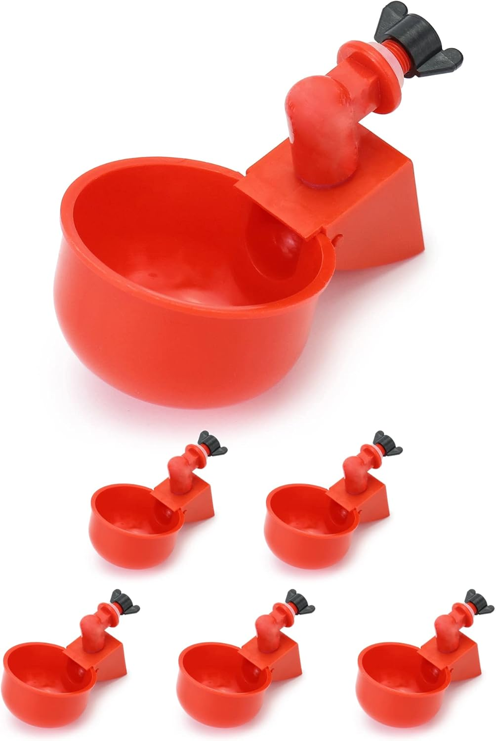 QWORK® 6PCS Automatic Poultry Drinker, Red Plastic Chicken Water Dispenser for B