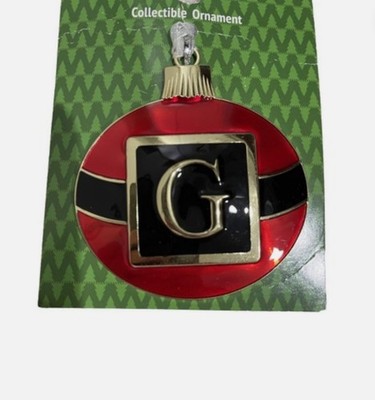 Santa Belt Circular Metal Red Gold Letter Monogram G Christmas Ornament