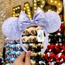 Disney Parks Minnie Ear Bow Lavender Opalescent Sequin Disneyland Headband US