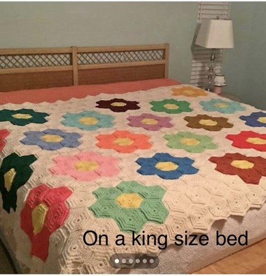 Handmade “Grandmother's Flower Garden” Queen Size 97”x 60” Afghan
