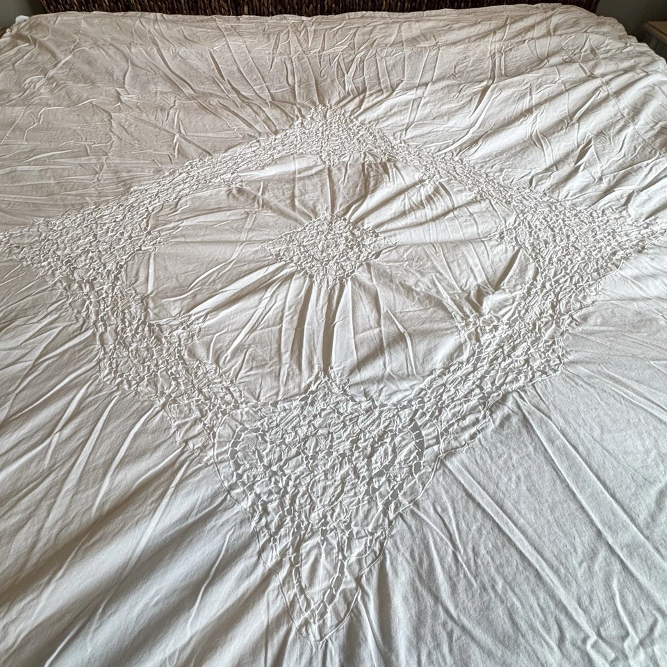 Funda nórdica vintage de algodón blanco con textura medallón encaje 77x84 Shabby Cottage Foto 2 de 4