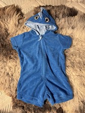 Lily & Dan Bademantel Bade Poncho Bade Overall Einteiler Onesi Blau Hai 74 80