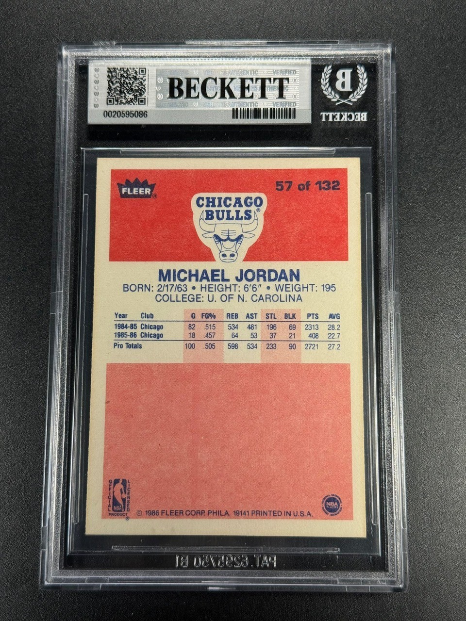 MICHAEL JORDAN 1986 86-87 FLEER #57 MJ ROOKIE CARD NBA RC BGS AUTHENTIC ALTERED view 2