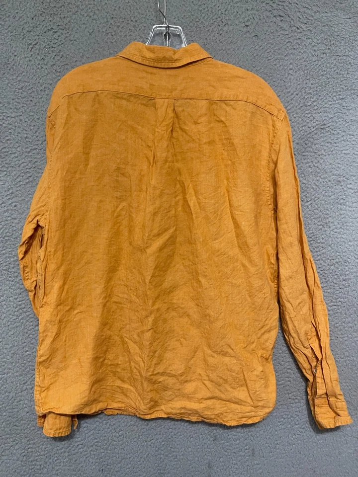 Banana Republic Linen Shirt Mens Large Yellow Button Down Long Sleeve - Image 3 of 4