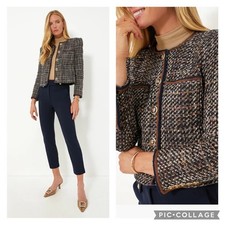 VERONICA BEARD  Lars Tweed Jacket Gold Crest Buttons Navy Multi Size 4