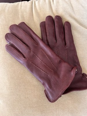 Vintage Gates Genuine Deerskin Leather Gloves Oxblood Burgundy Lined Gloves Lg.