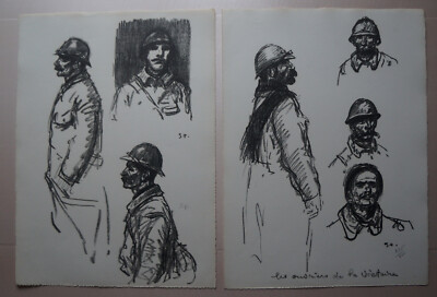 STEINLEN Lot 2 Lithograph WW1 THE WORKERS OF VICTORY Signed