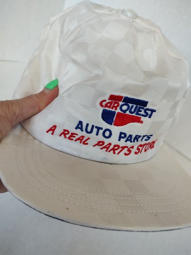 Vintage Carquest Auto Parts Snapback Cap Hat Rare White Checks Parts Store FLAW