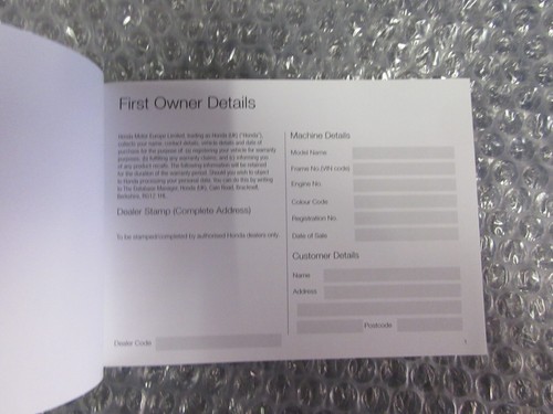 Honda cbr1000rr Fireblade CBR1000RR-R CBR600RR NEW service warranty handbook - Picture 2 of 4