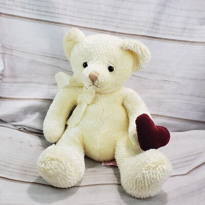 Russ Teddy Bear L'amour Chenille Cream Valentine Red Velvet Heart 12 Inch 4862