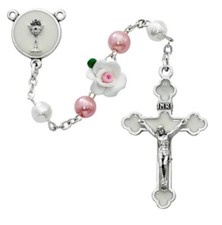 First Communion Rosary Pearl Pink Floral Chalice Centerpiece NEW Catholic