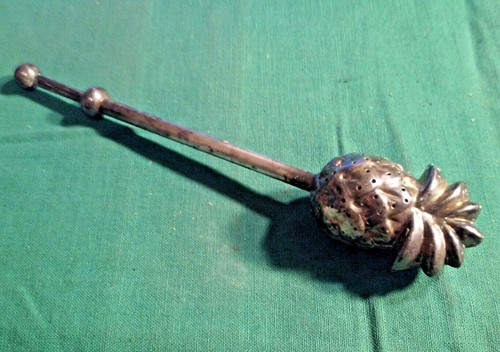 Art Deco Tea Infuser sifter strainer pineapple bulb head Silver Plated Metal