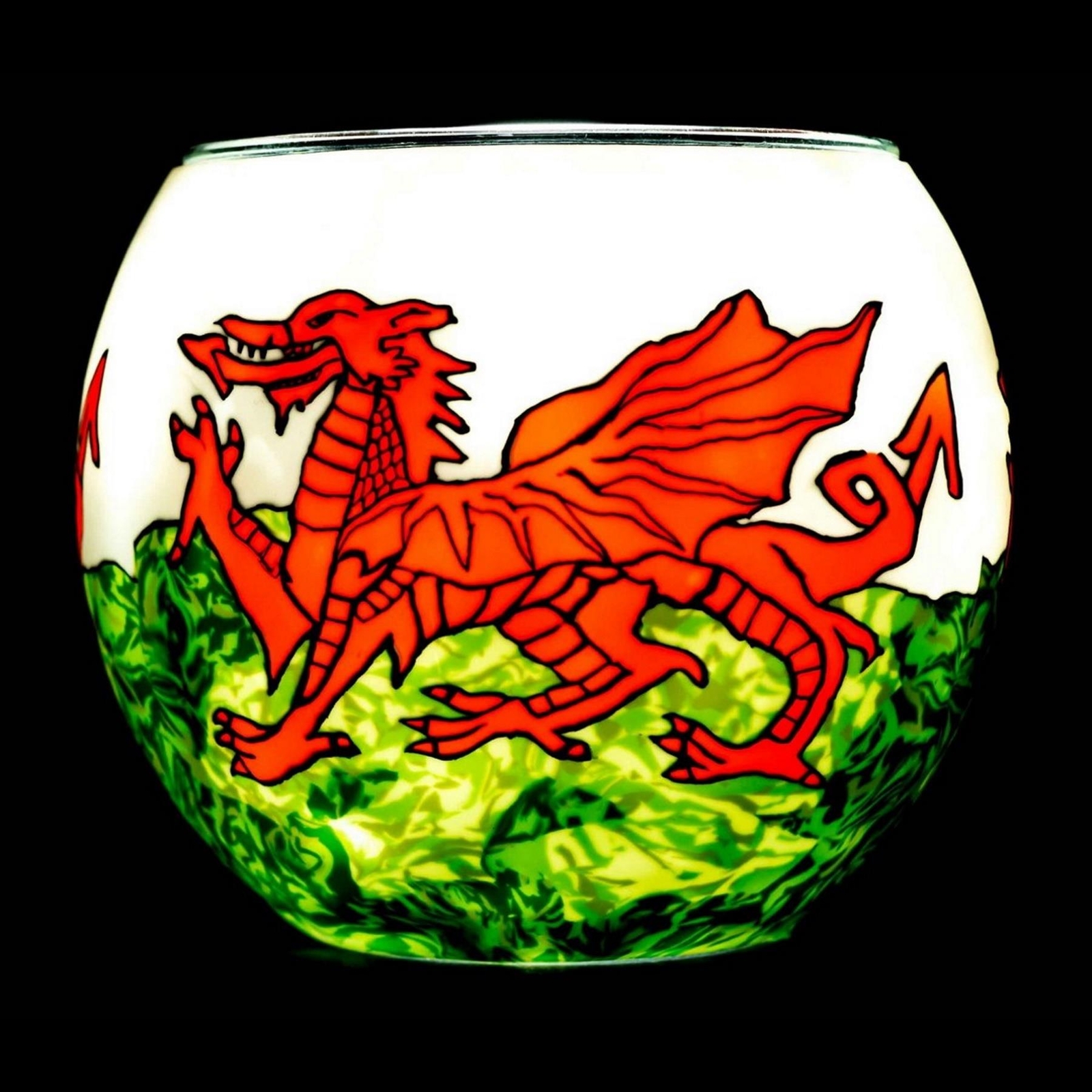 Welsh Dragon Glass Tealight Candle Holder Handcrafted Nightlight Gift-image
