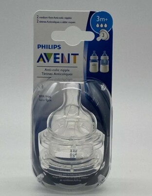 Philips Avent 2 Count Medium Flow Anti-Colic Baby Bottle Nipple 3M+ ~ NEW SEALED
