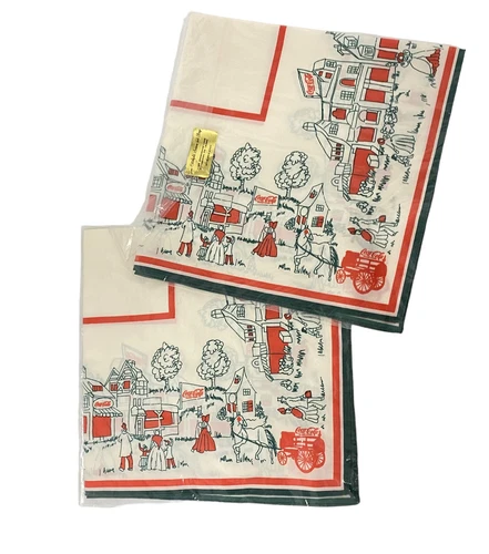 Lot of 2 Vintage 1979 June Critchfield Coca Cola Scarf 21"x21" inches size