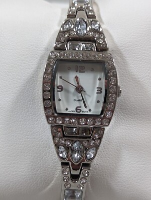 Crystal-Accent Silver Tone Square Watch Ladies main image 2