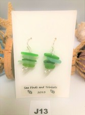 Genuine Surf Tumbled Sea Glass Seafoam/green Platinum Silver earwires.J13